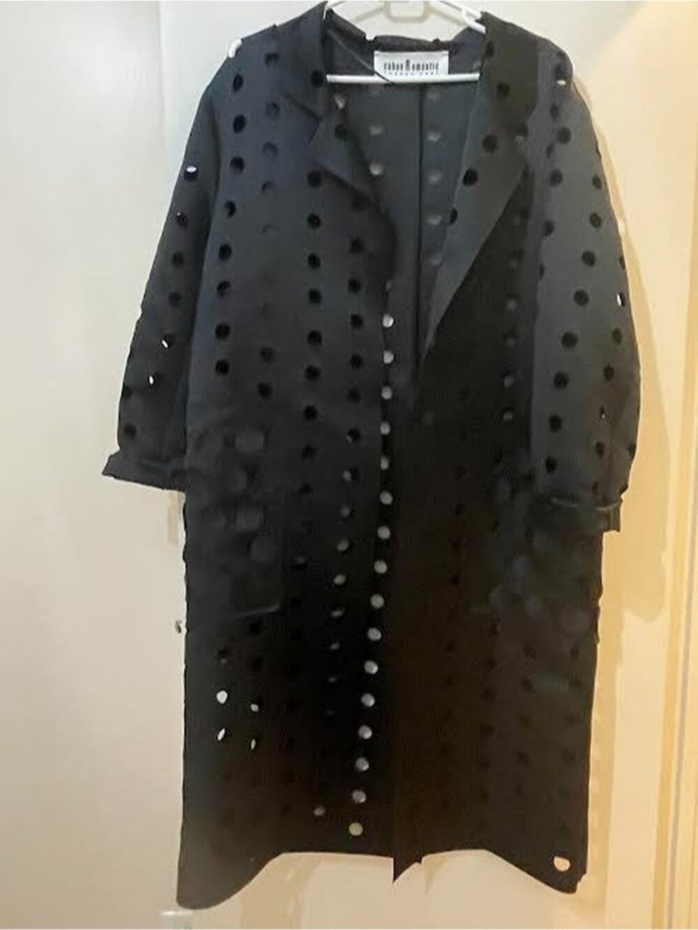 caban Romantic Luxury Coat Dress Black with Holes and Pockets Size XL